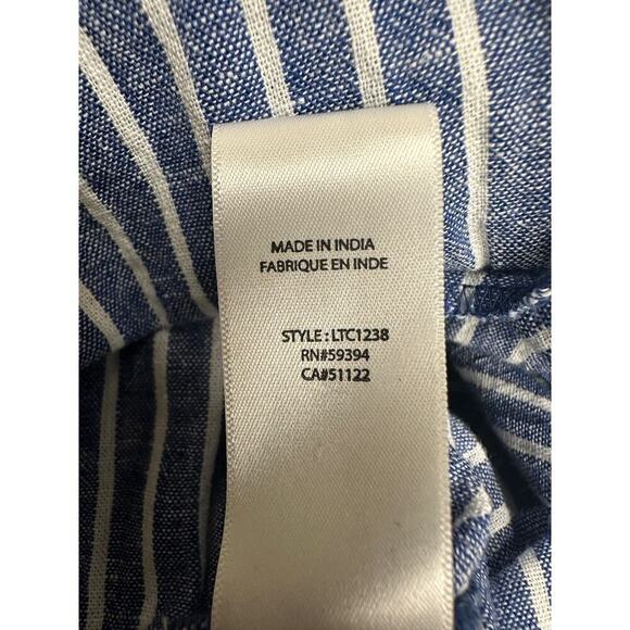 BeachLunchLounge Blue White Striped Linen Blend Cropped Wide Leg Jumpsuit Size M - Picture 9 of 15